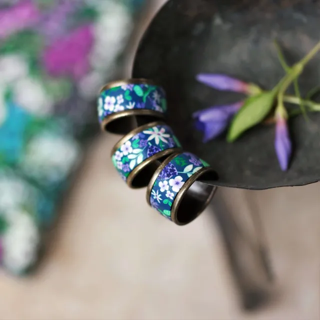 11prunes-hysope-bague-anneau-ajustable-laiton-motif-fleuri-vert-violet image 1