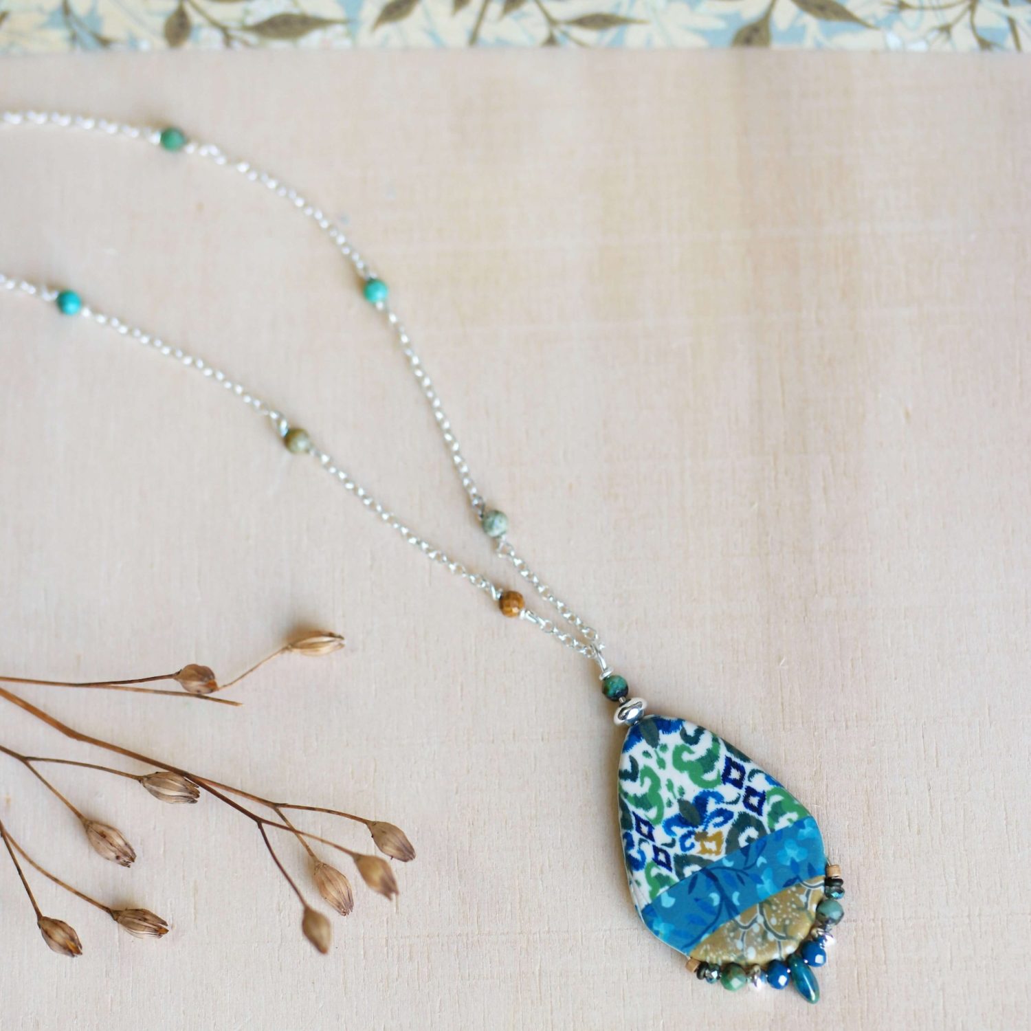 11prunes-santoline-sautoir-pendentif-ikat-argent-925-turquoise image 2