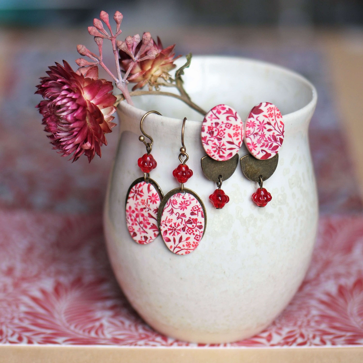 11prunes-astrance-clous-d-oreilles-ovales-floraux-rouges image 4