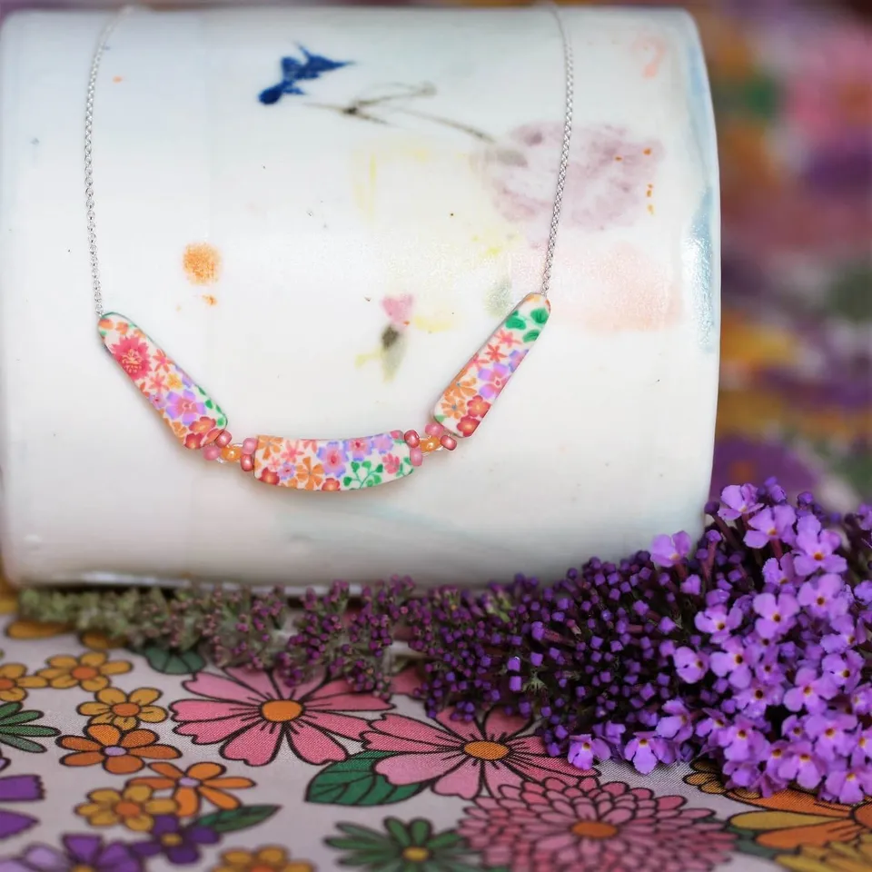11prunes-lob-lie-collier-floral-orange-pastel-argent-925 image 1