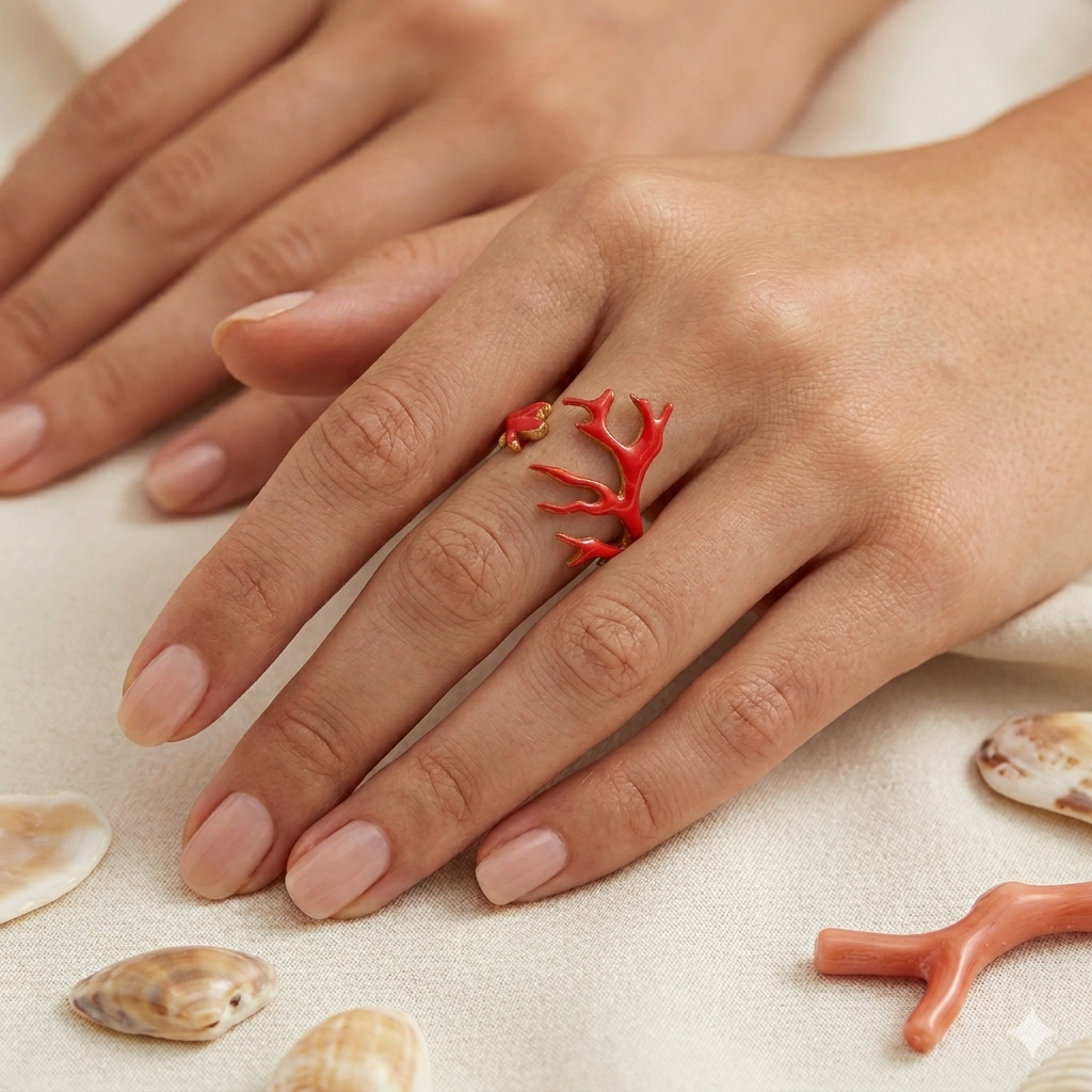agapi-seastories-coral-breeze-bague-corail-rouge-ajustable image 2