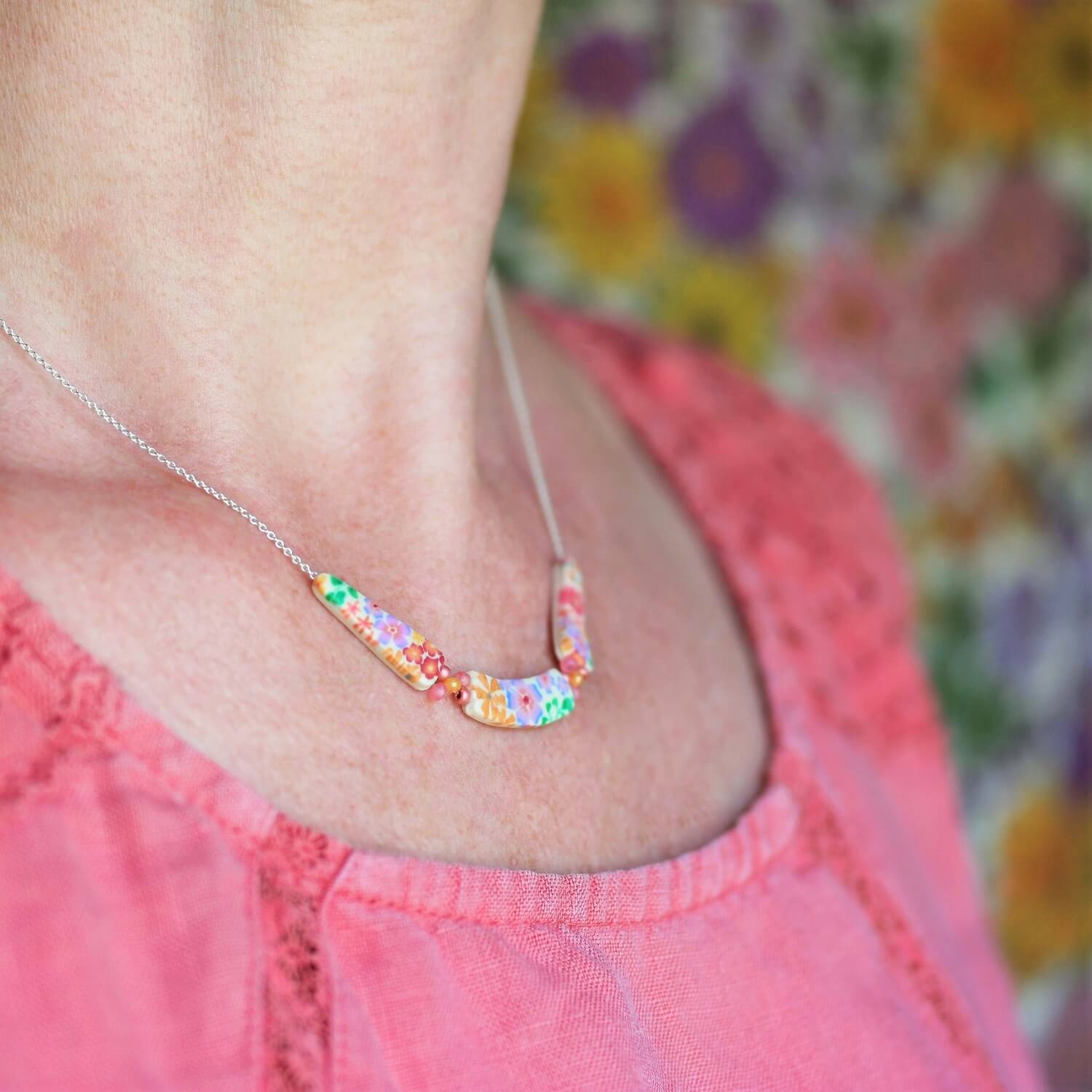 11prunes-lob-lie-collier-floral-orange-pastel-argent-925 image 3