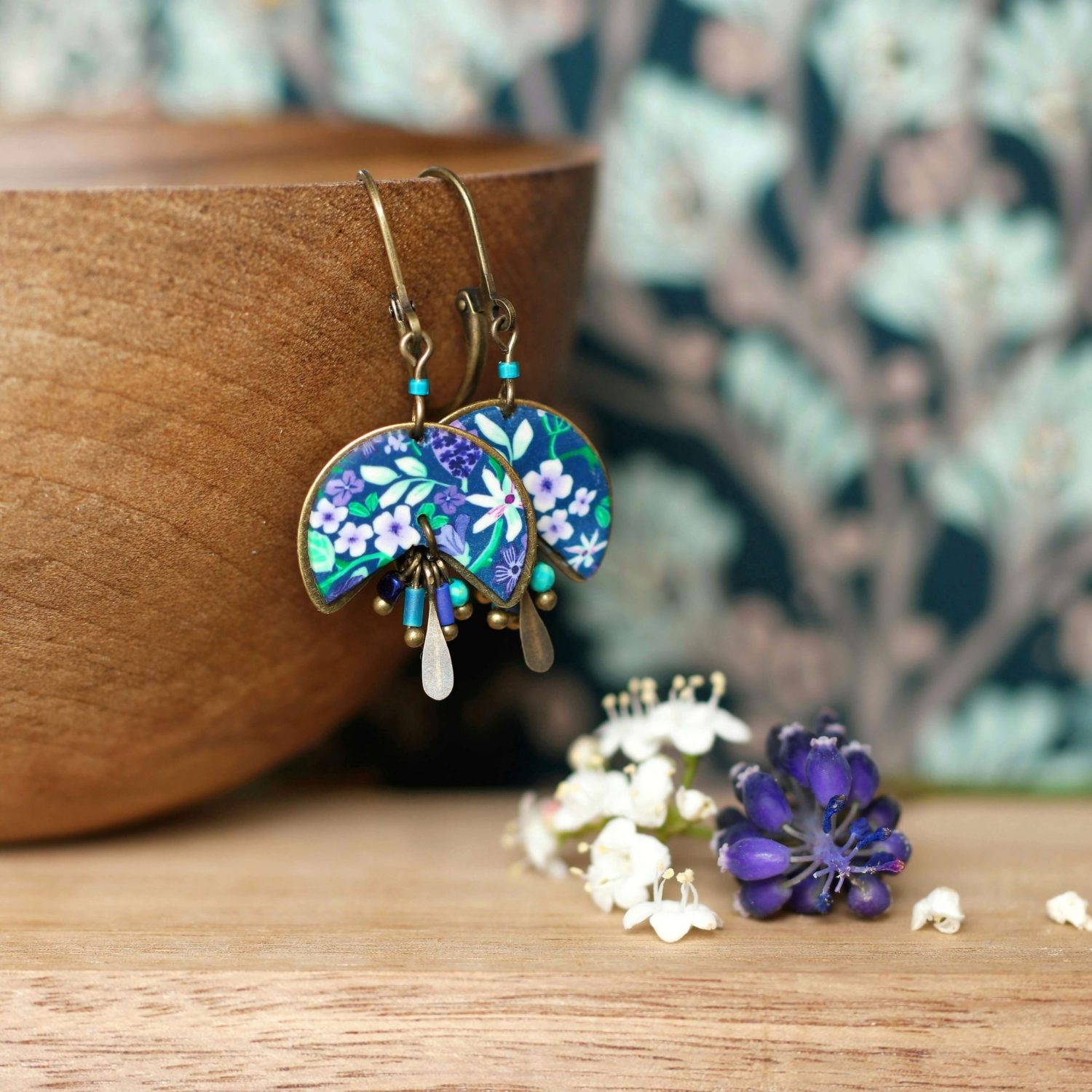 11prunes-hysope-boucles-d-oreilles-rondes-floral-violet-vert image 2