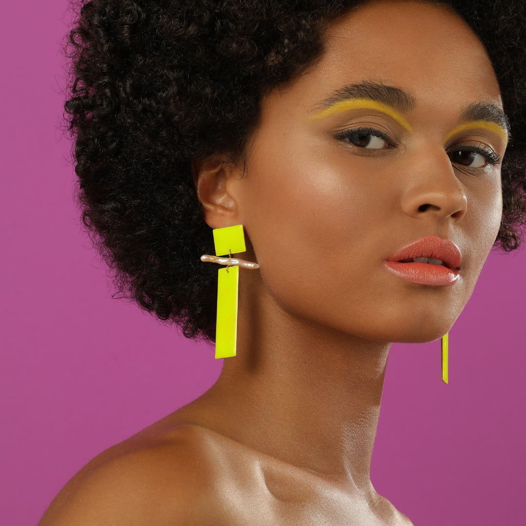 agapi-city-bliss-boucles-d-oreilles-jaune-fluo-perles-argent image 2