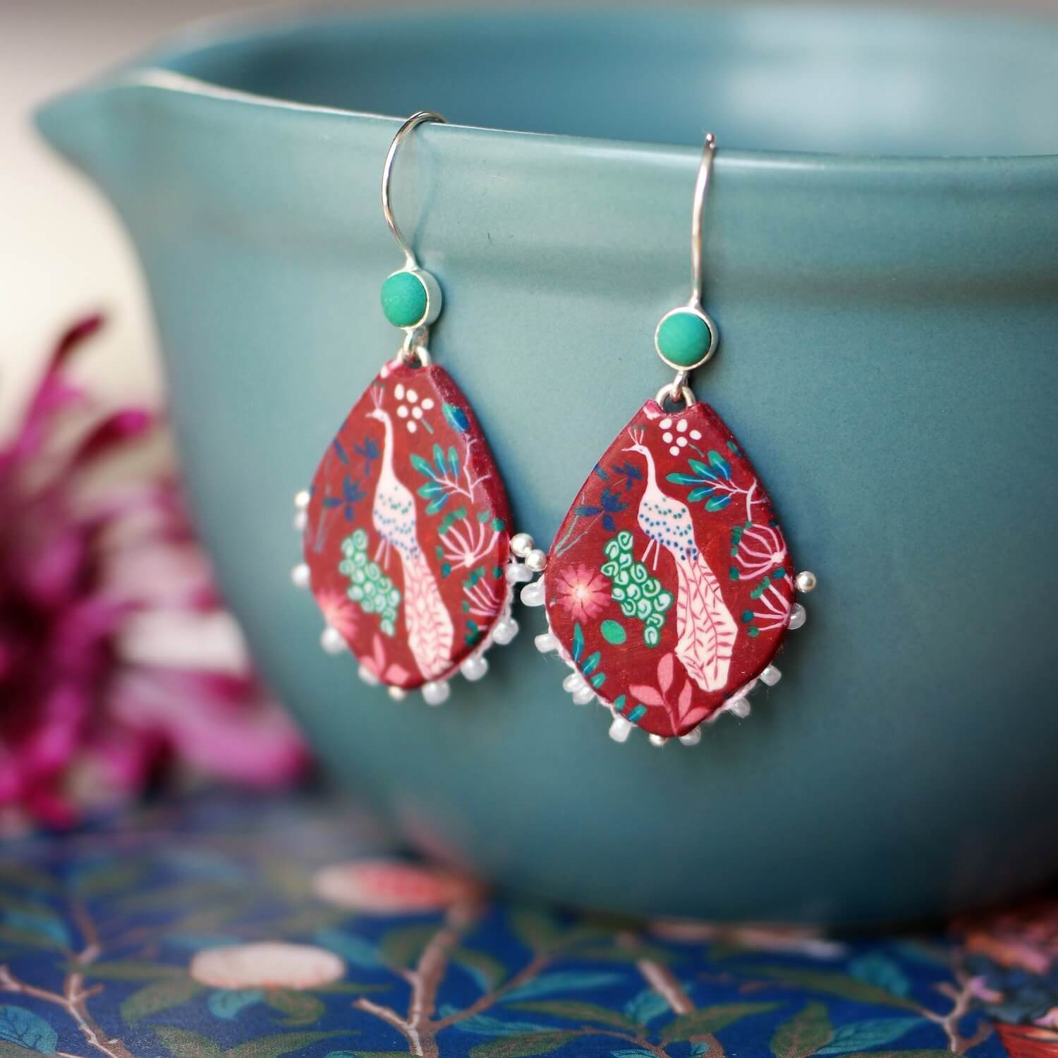11prunes-pigamon-boucles-d-oreilles-argent-925-paon-bordeaux image 3