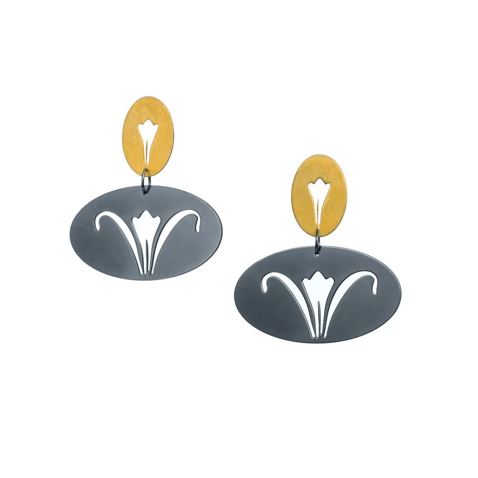 agapi-jewellery-lily-boucles-d-oreilles-longues-fleur-or-rhodium-noir image 1