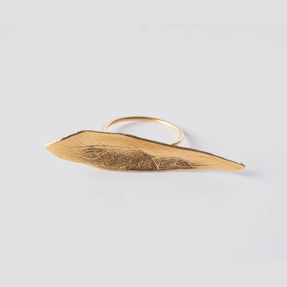 agapi-mediterranean-gold-bague-feuille-d-olivier-dor-e-ajustable-argent-925 image 1