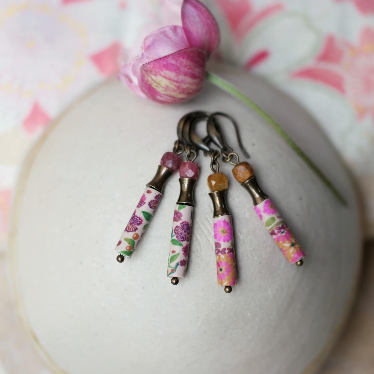 11prunes-solandra-boucles-pendantes-tourmaline-laiton-rose image 3