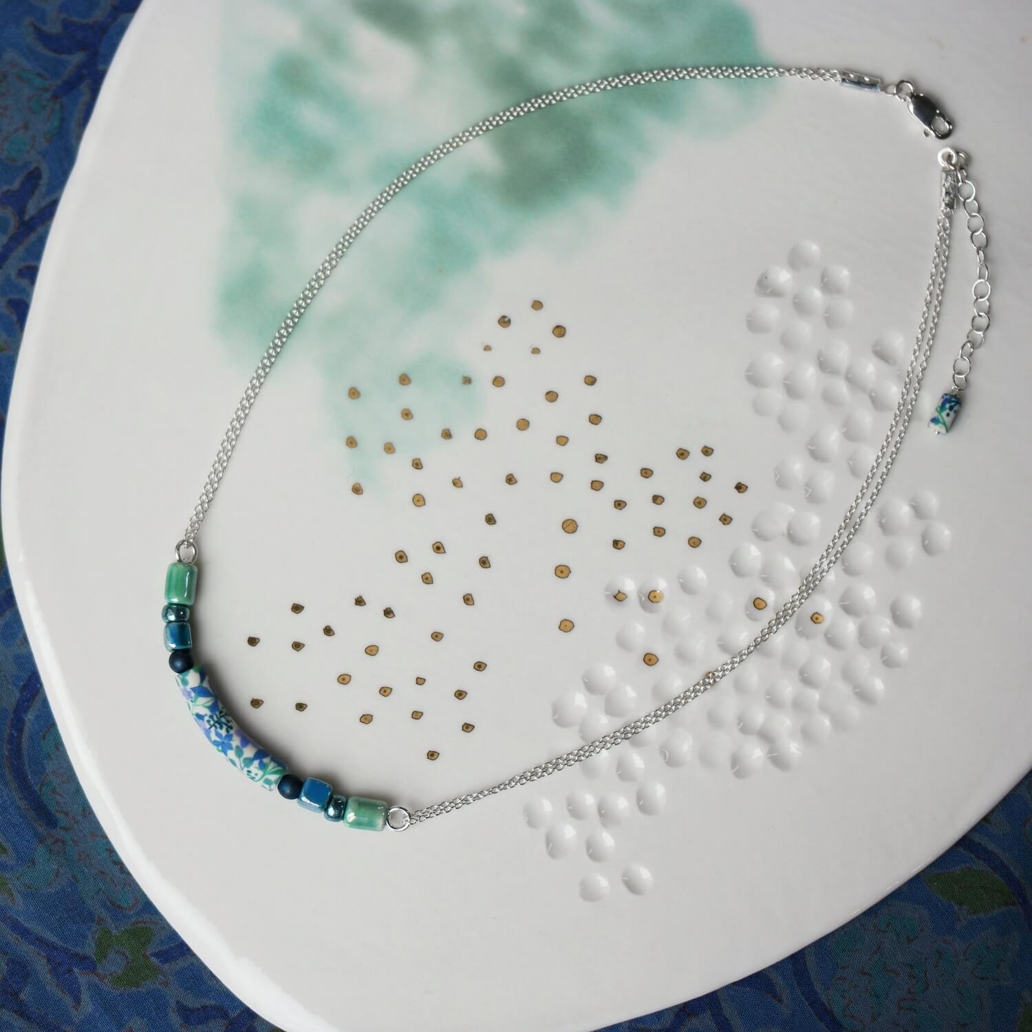 11prunes-phac-lie-collier-court-argent-925-perles-bleu-vert image 4