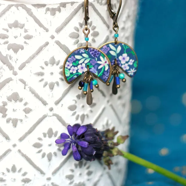 11prunes-hysope-boucles-d-oreilles-rondes-floral-violet-vert image 1