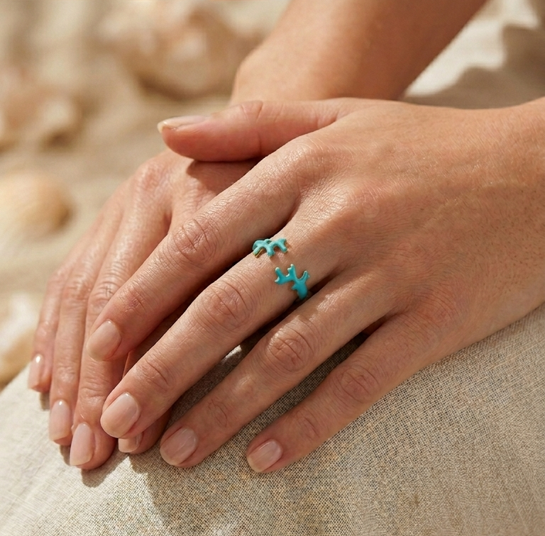 agapi-seastories-twin-coral-bague-r-glable-bleu-clair image 2