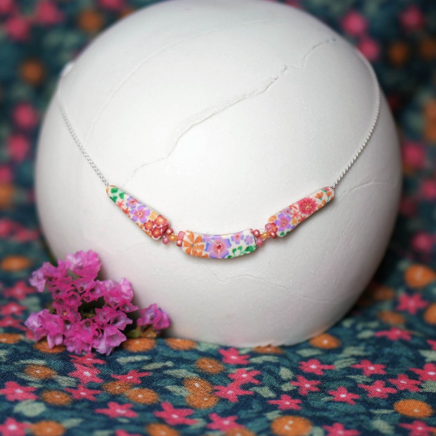 11prunes-lob-lie-collier-floral-orange-pastel-argent-925 image 4