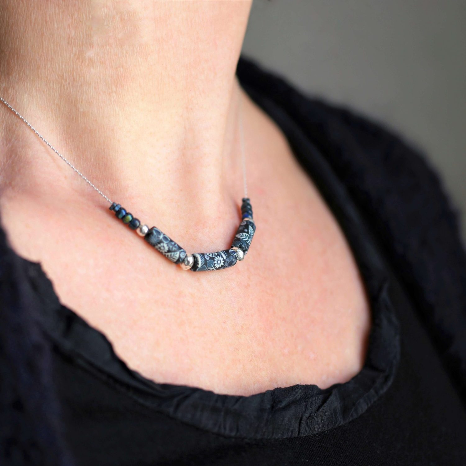 11prunes-hell-bore-collier-argent-925-bleu-nuit-floral image 1