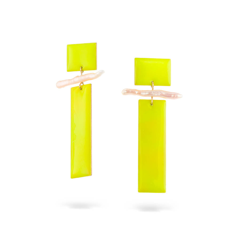 agapi-city-bliss-boucles-d-oreilles-jaune-fluo-perles-argent image 1