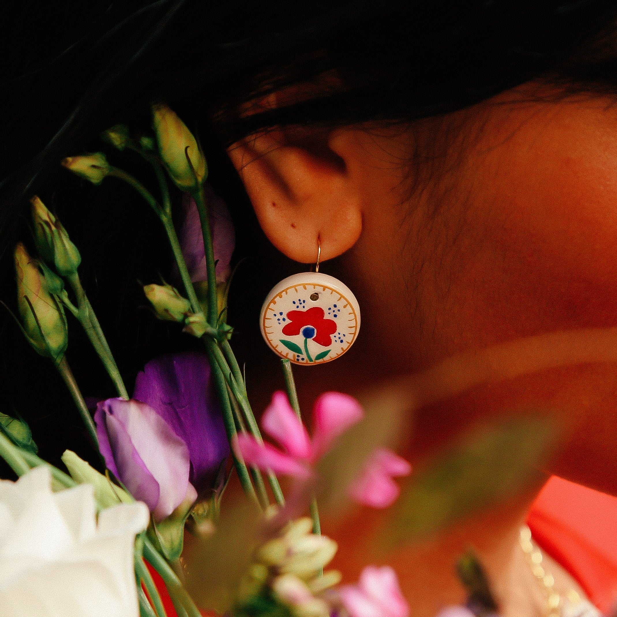 armeria-fa-enz-boucles-d-oreilles-fleur-rouge-fa-ence image 2