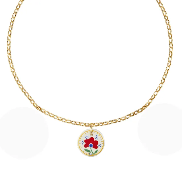 armeria-fa-enz-collier-fa-ence-fleur-rouge-cha-ne-or-43-cm image 1