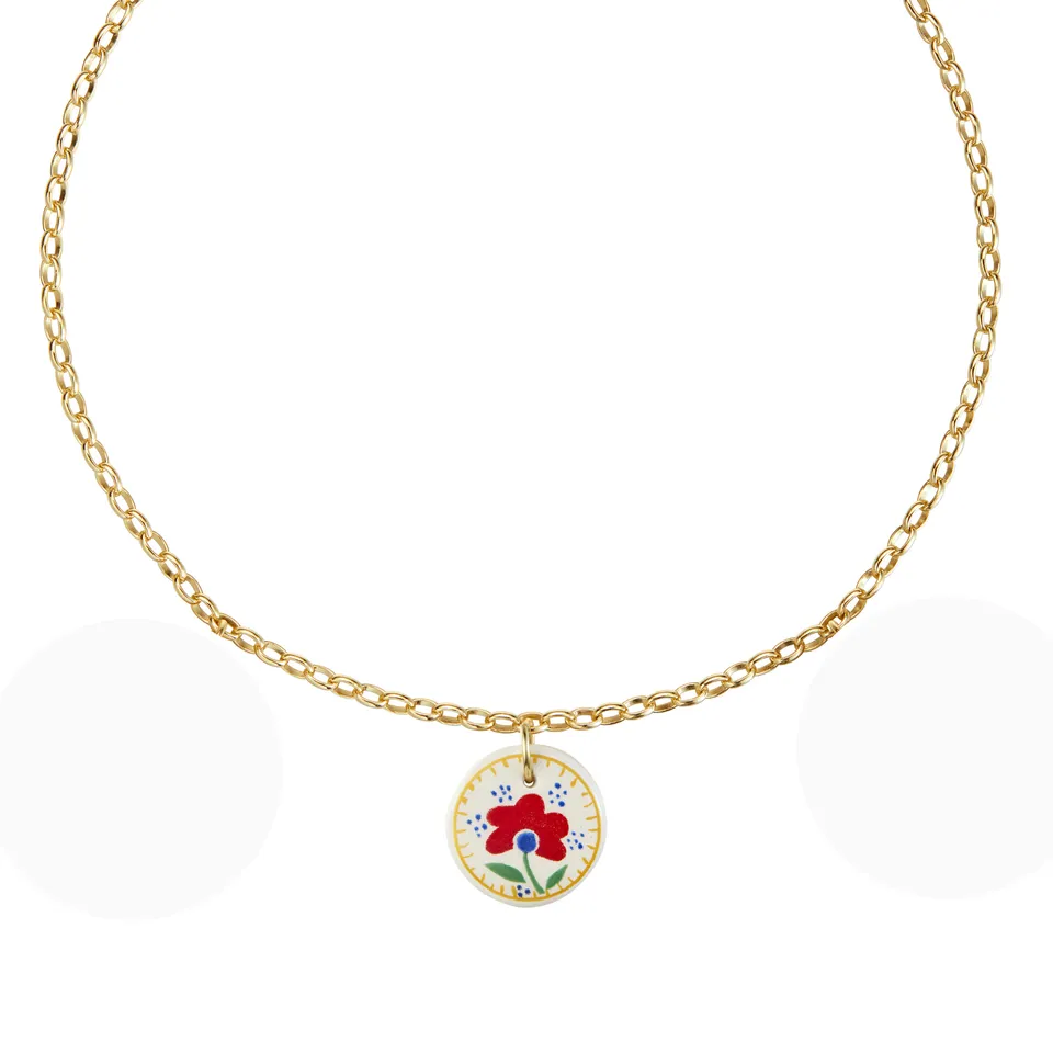 armeria-fa-enz-collier-fa-ence-fleur-rouge-cha-ne-or-43-cm image 1