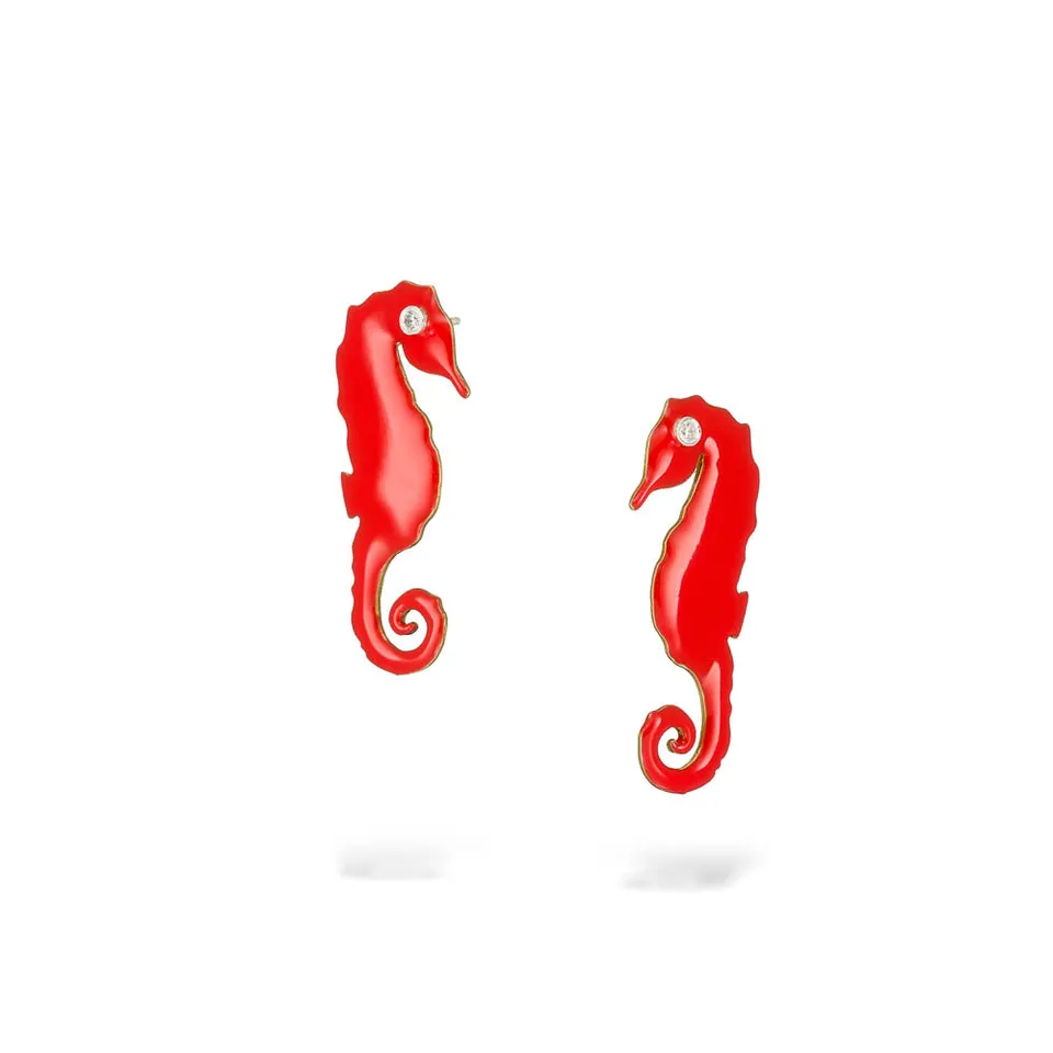 agapi-the-fish-seahorse-boucles-d-oreilles-mail-rouge-corail image 1