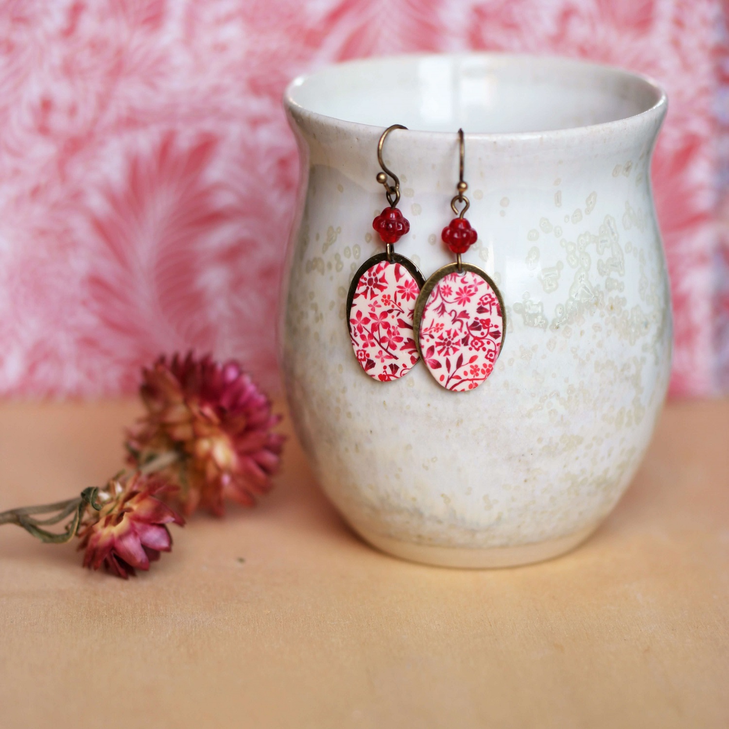 11prunes-astrance-boucles-d-oreilles-ovales-floral-rouge image 3