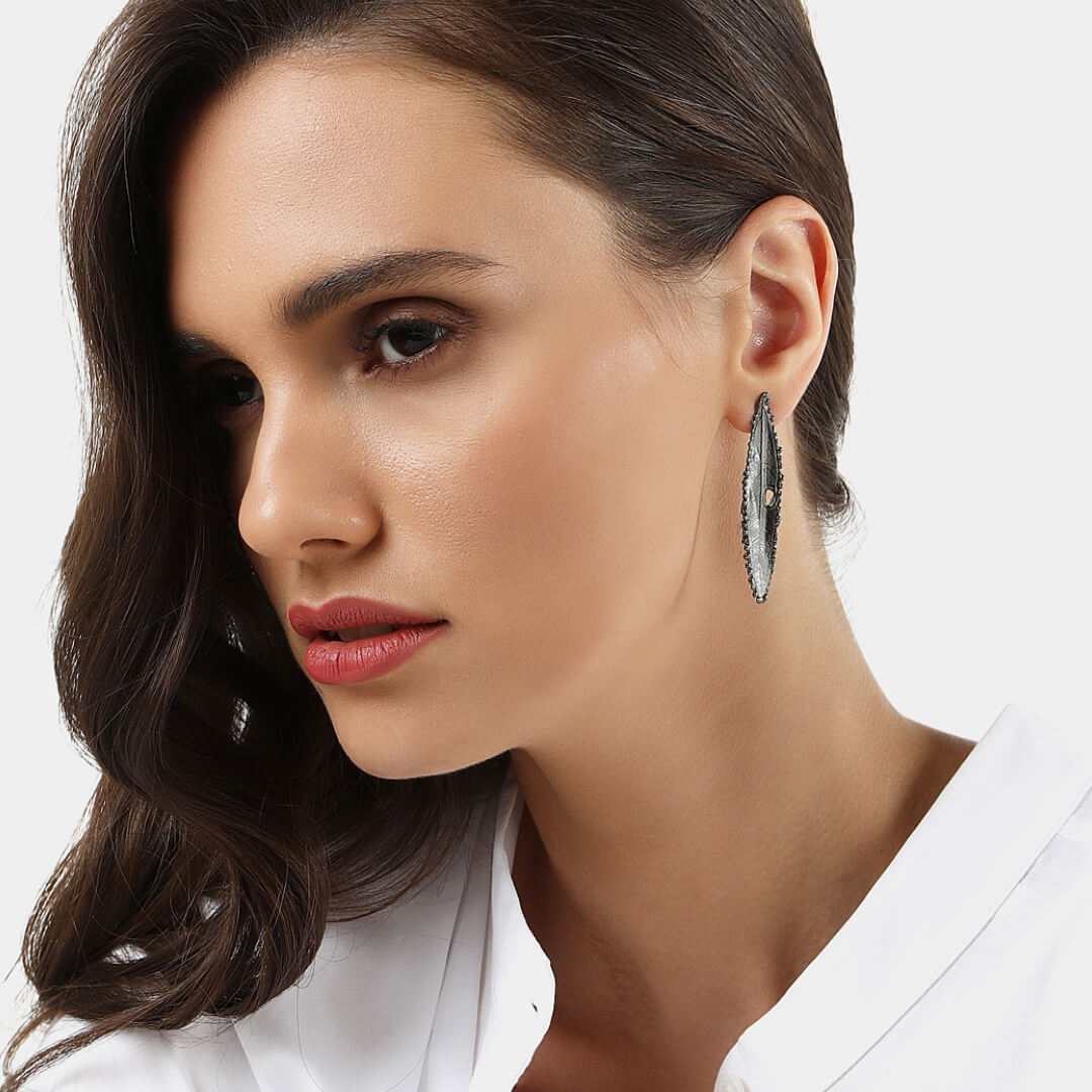 agapi-mediterranean-gold-feuilles-olivier-boucles-d-oreilles-argent-rhodium-noir image 2