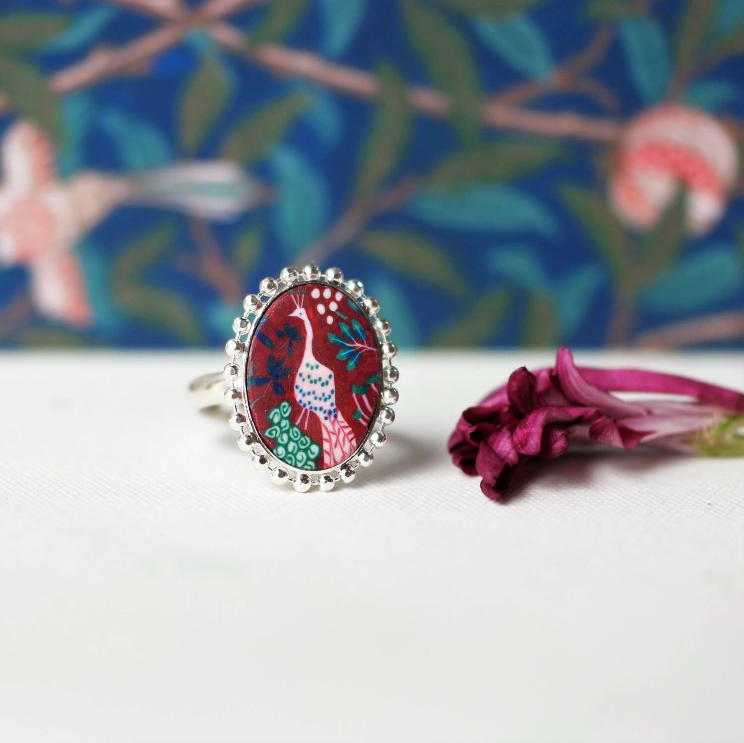 11prunes-pigamon-bague-fantaisie-paon-bordeaux-argent-925 image 4