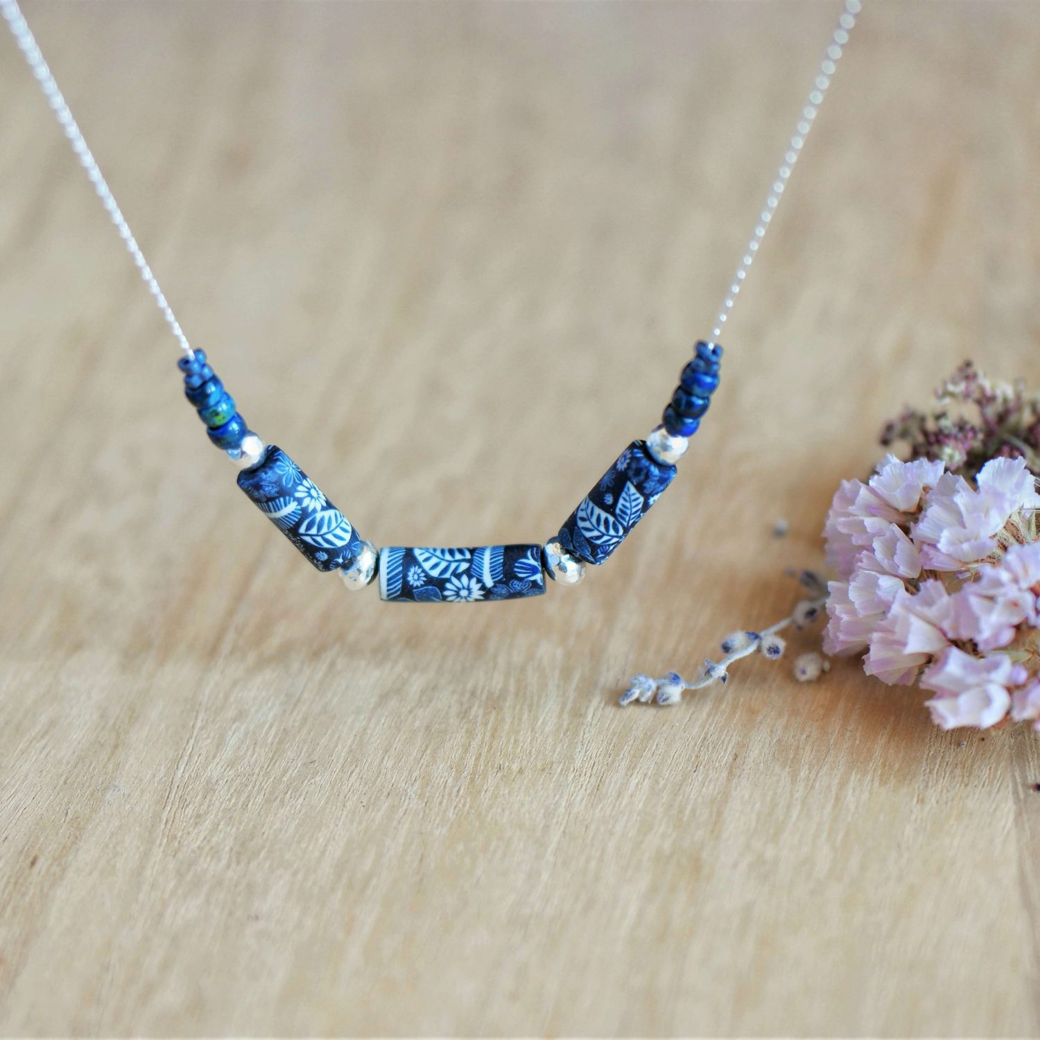 11prunes-hell-bore-collier-argent-925-bleu-nuit-floral image 3