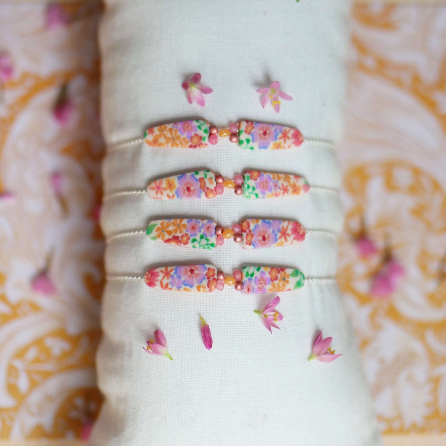 11prunes-lob-lie-bracelet-fin-argent-925-floral-orange-mauve-15cm image 1