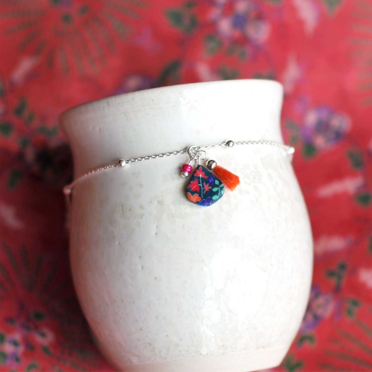 11prunes-an-mone-bracelet-argent-925-pompon-orange-floral image 4