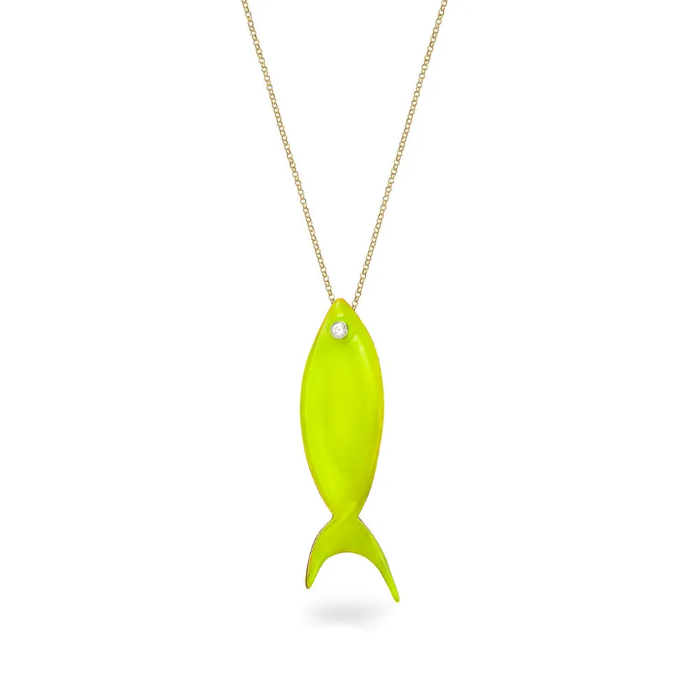 agapi-the-fish-collier-chaine-longue-poisson-jaune-fluo-mail image 1