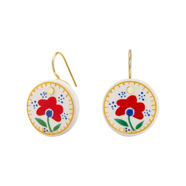 armeria-fa-enz-boucles-d-oreilles-fleur-rouge-fa-ence image 1