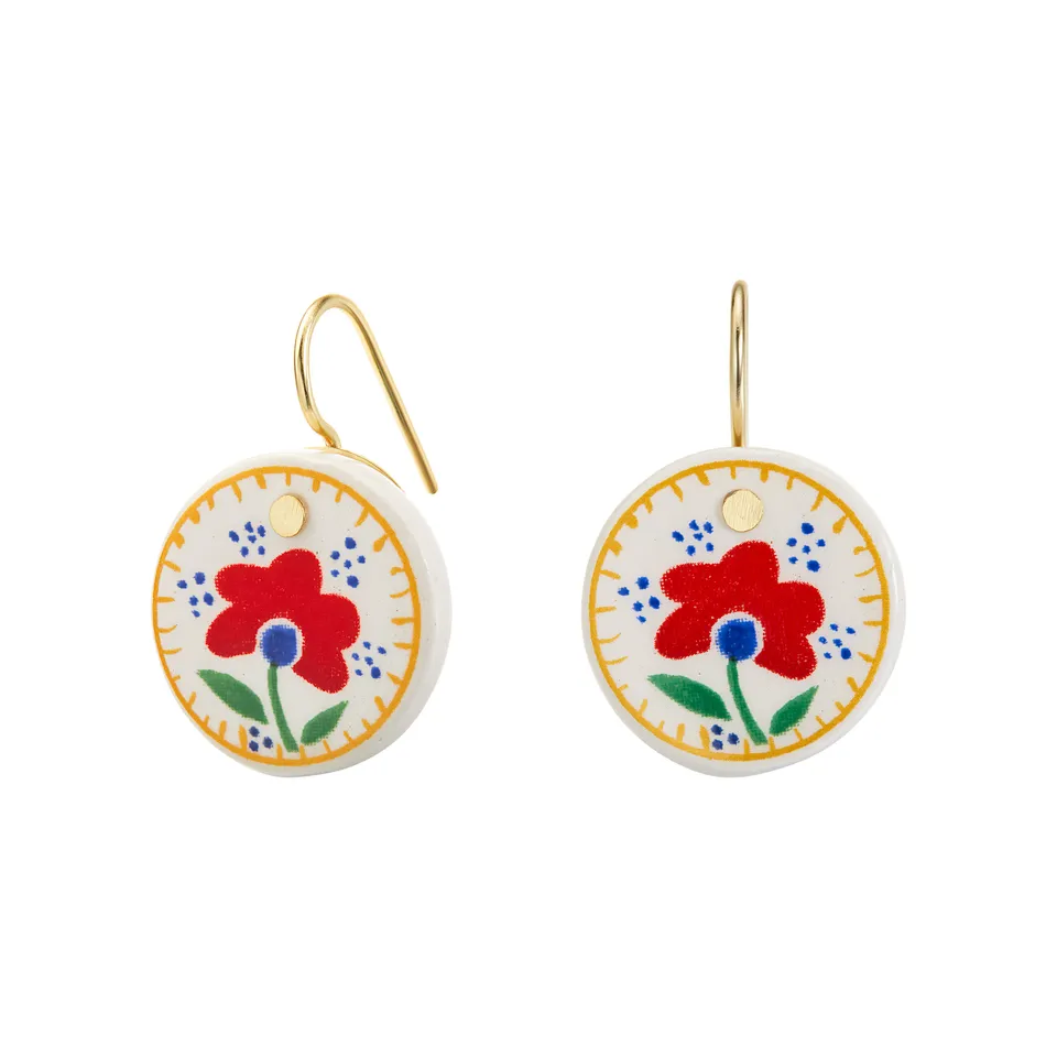 armeria-fa-enz-boucles-d-oreilles-fleur-rouge-fa-ence image 1