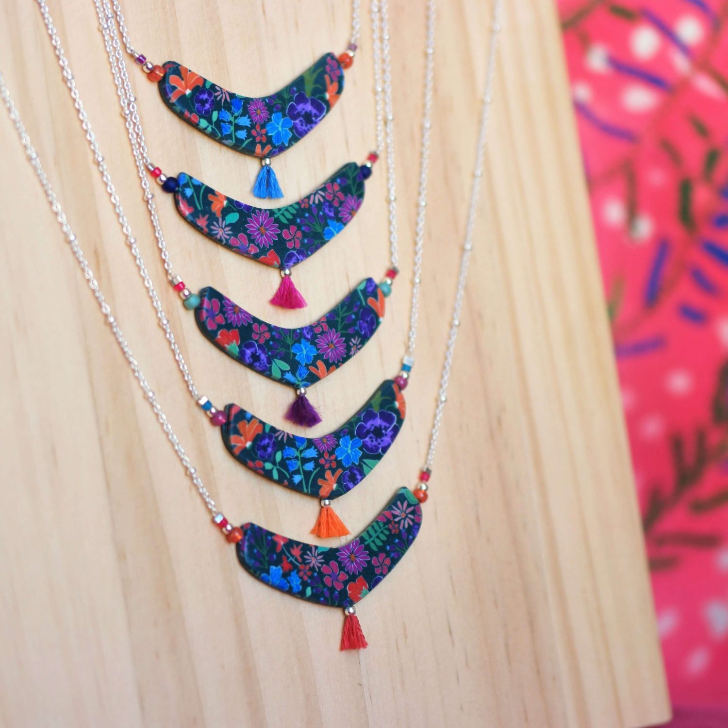 11prunes-an-mone-collier-argent-925-floral-pompon-orange image 3