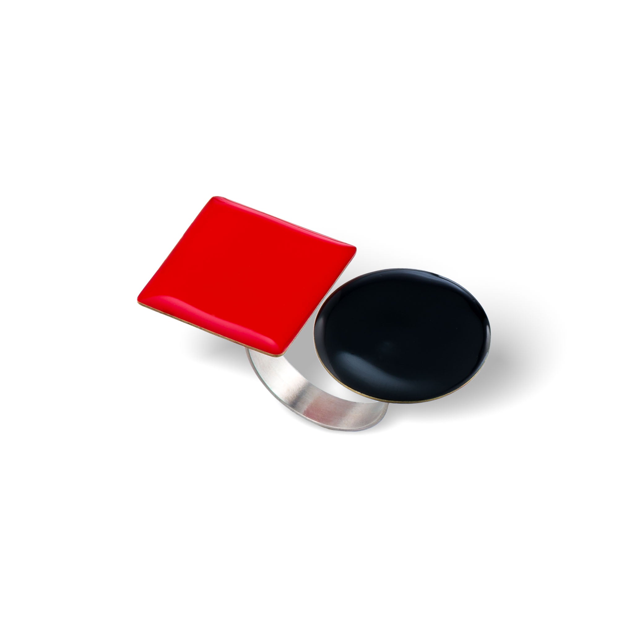 agapi-bau-bague-cercle-carr-mail-rouge-noir-ajustable image 1