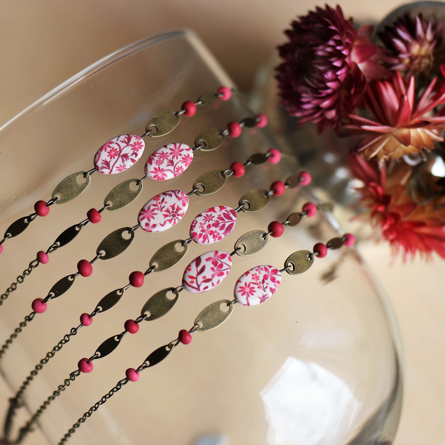 11prunes-astrance-bracelet-laiton-floral-rouge-16-cm image 3