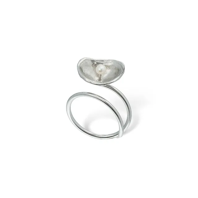 agapi-seastories-patelle-perle-bague-ajustable-argent image 1