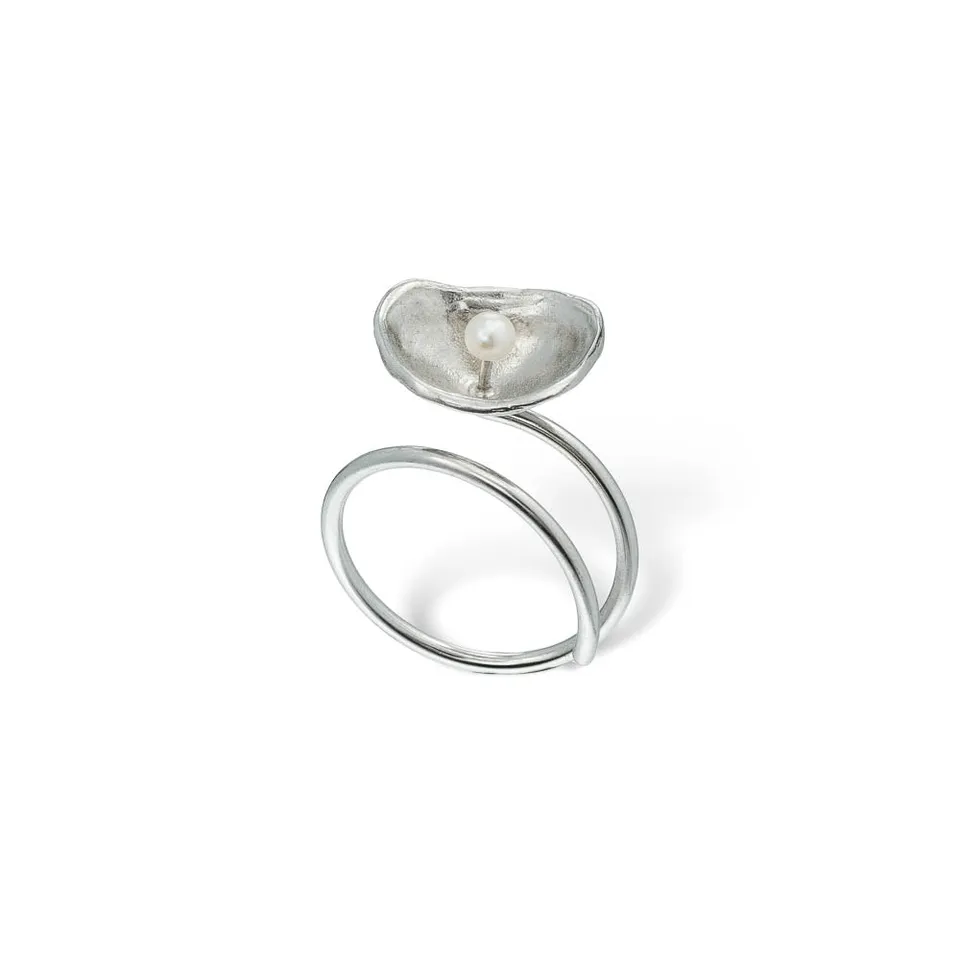agapi-seastories-patelle-perle-bague-ajustable-argent image 1