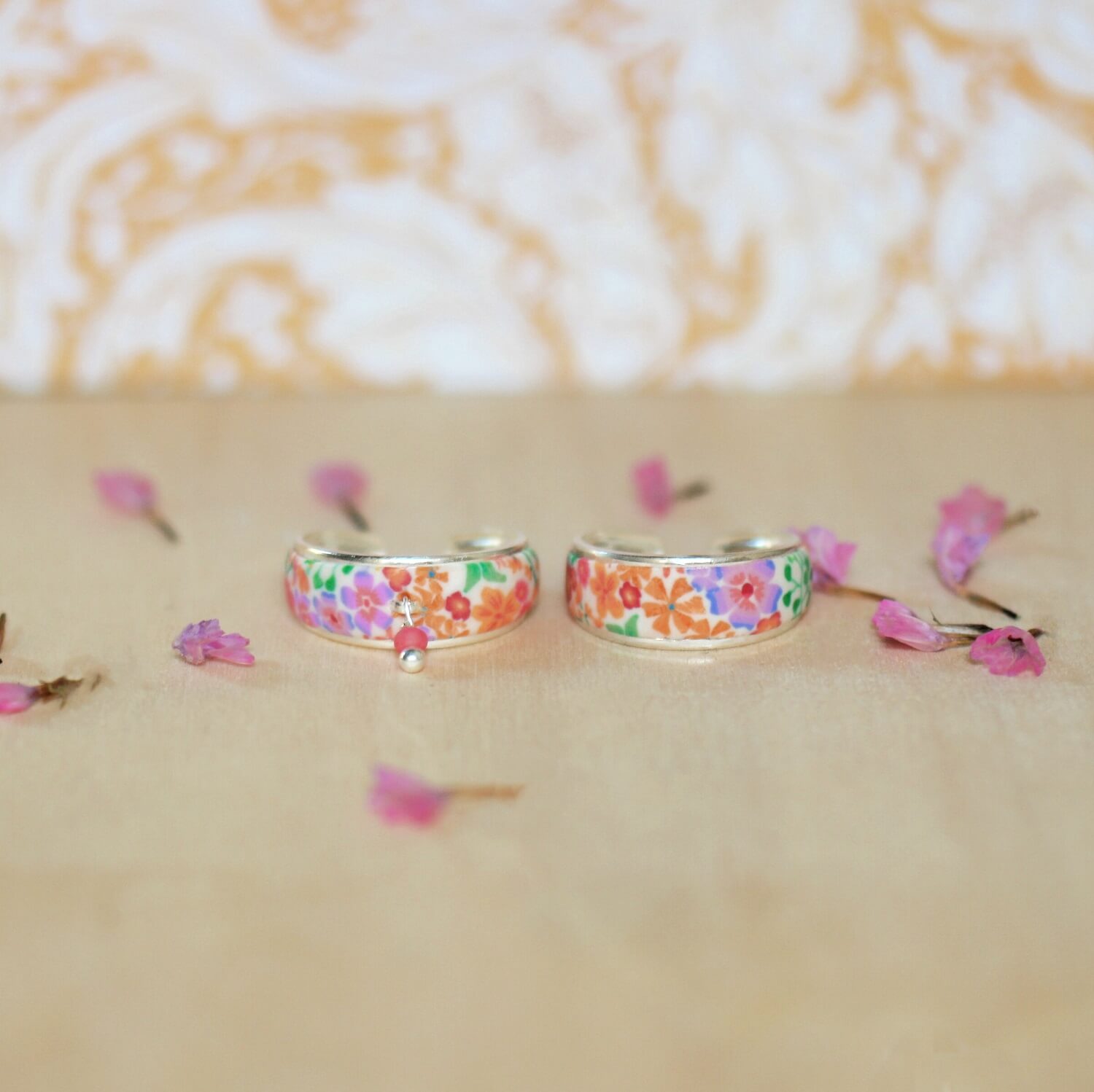 11prunes-lob-lie-anneau-ajustable-argent-925-floral-orange-mauve image 4