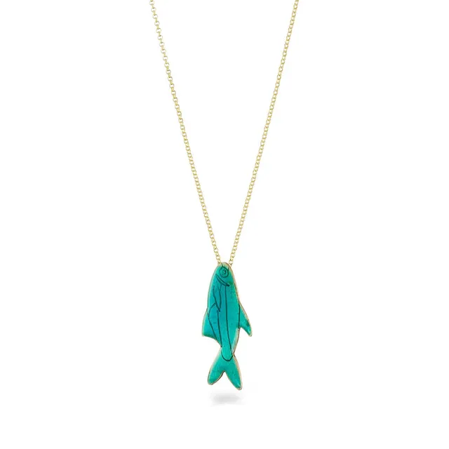 agapi-neon-fish-collier-poisson-cha-ne-mail-turquoise image 1