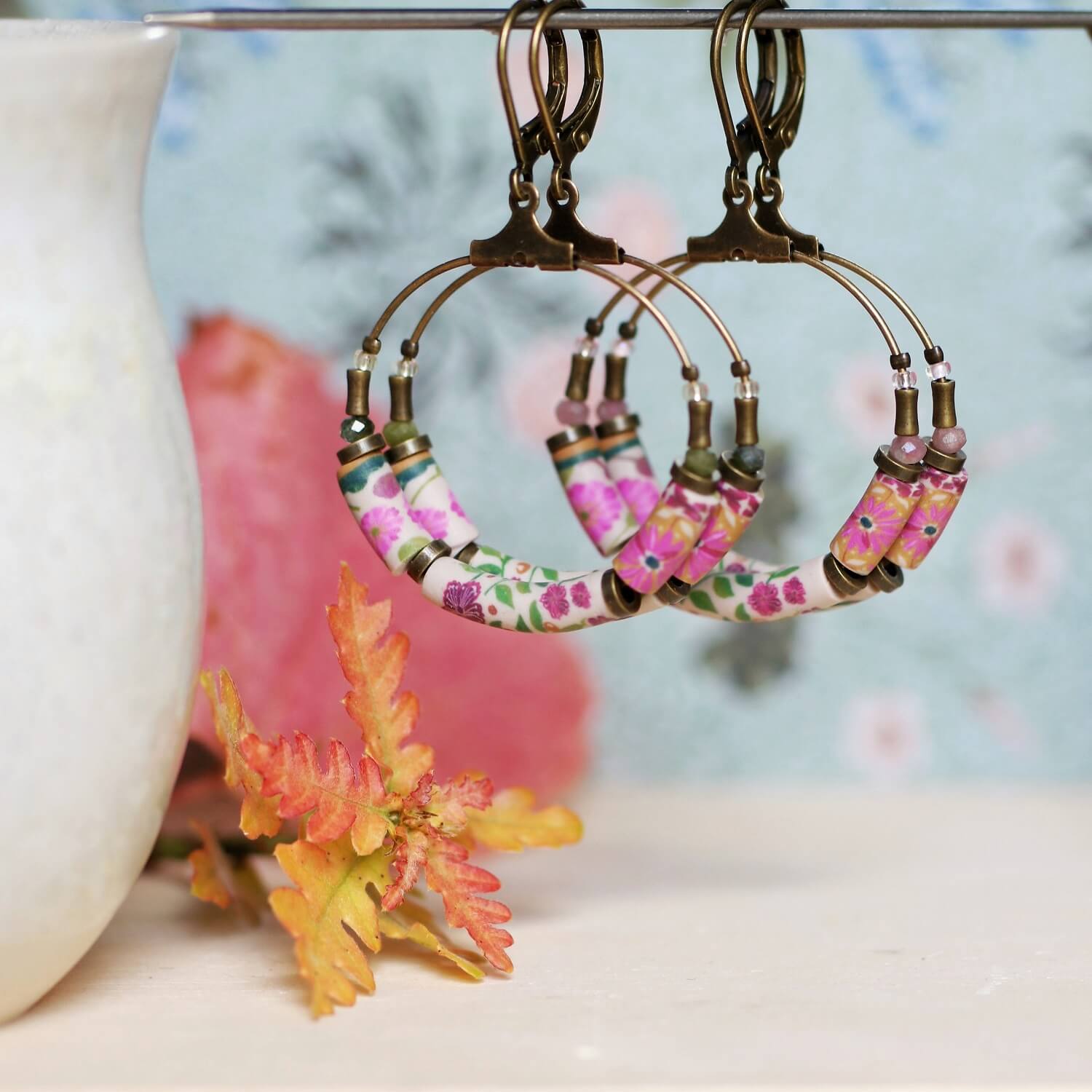 11prunes-solandra-cr-oles-motifs-floraux-indiens-rose-laiton-bronze image 4