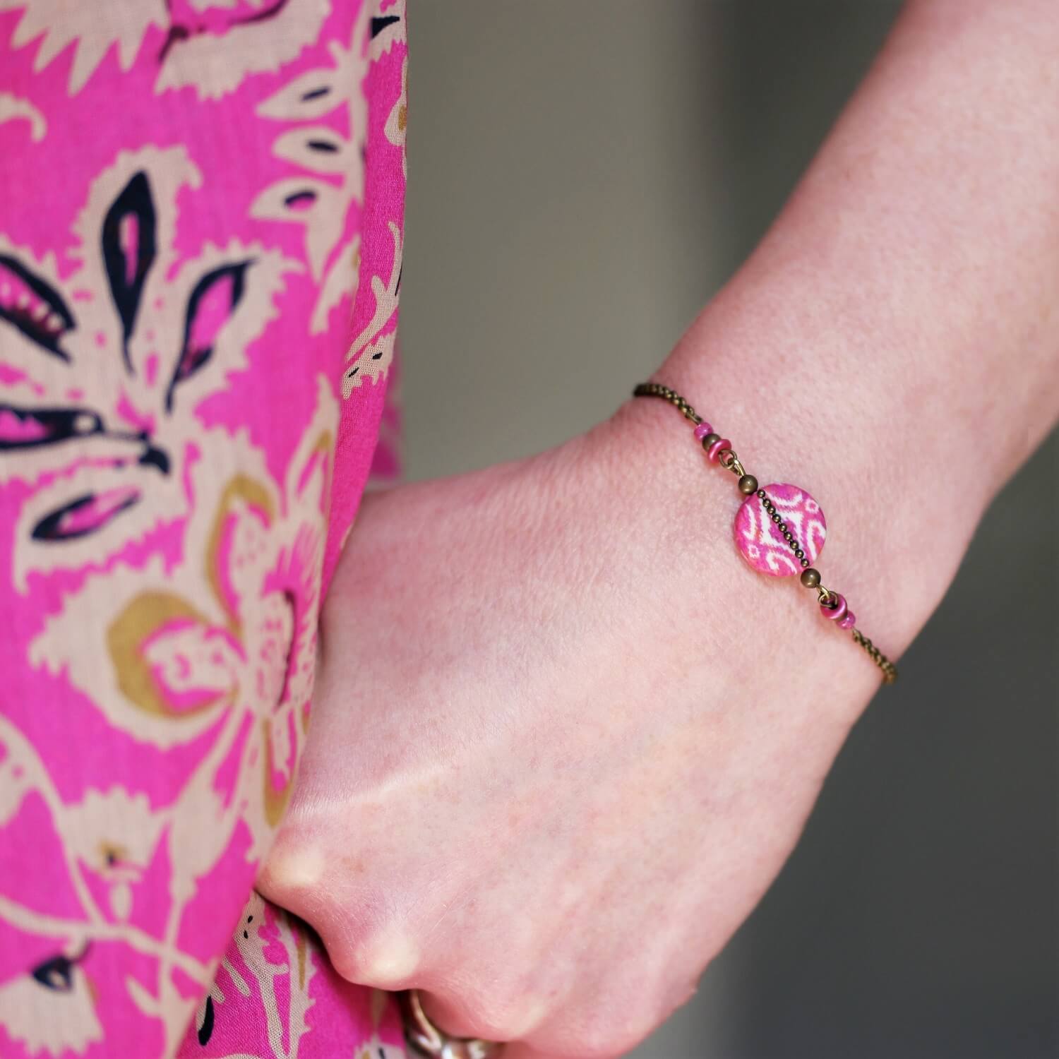 11prunes-nilufar-bracelet-laiton-ikat-magenta-16-cm image 2