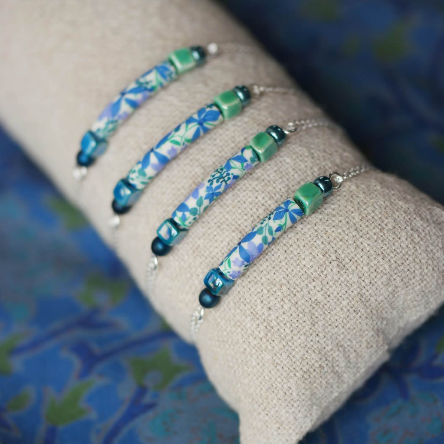11prunes-phac-lie-bracelet-perles-vert-bleu-argent-925-16-cm image 1