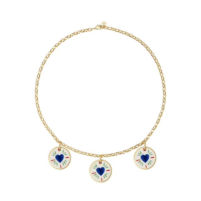 armeria-fa-enz-collier-fa-ence-trois-c-urs-bleus-dor image 1