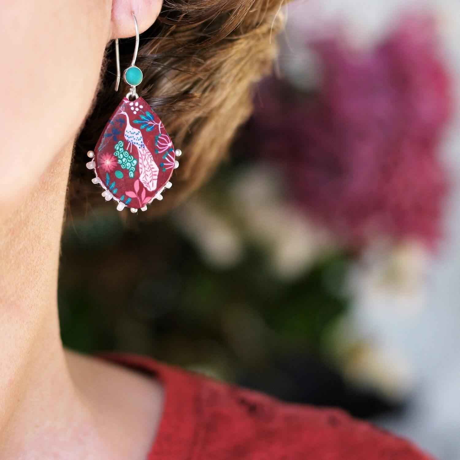 11prunes-pigamon-boucles-d-oreilles-argent-925-paon-bordeaux image 2