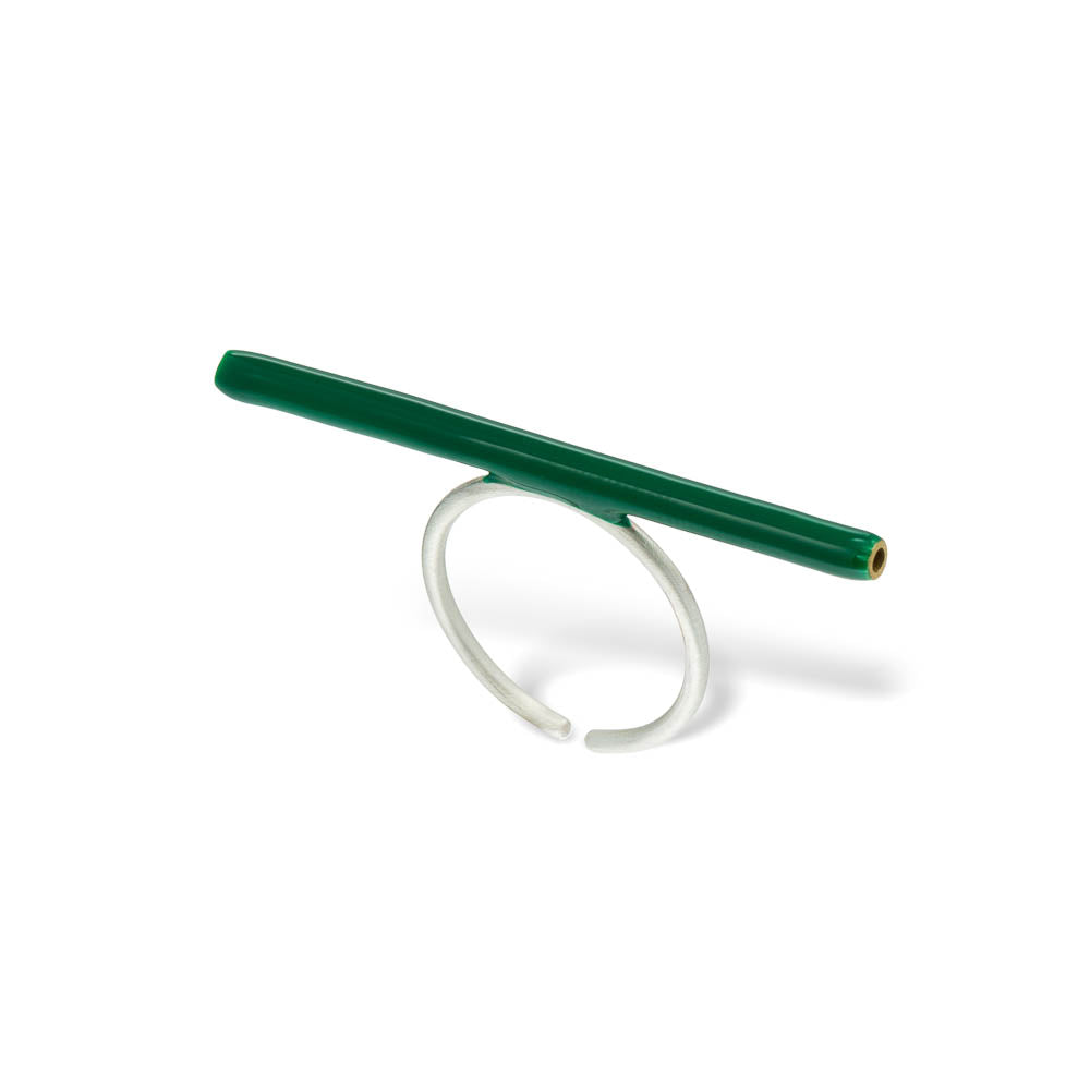 agapi-bau-jewels-line-bague-r-glable-verte-mail-argent image 1