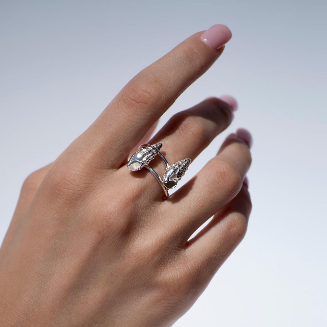 agapi-seastories-bague-twin-wild-seashells-argent-ajustable image 4