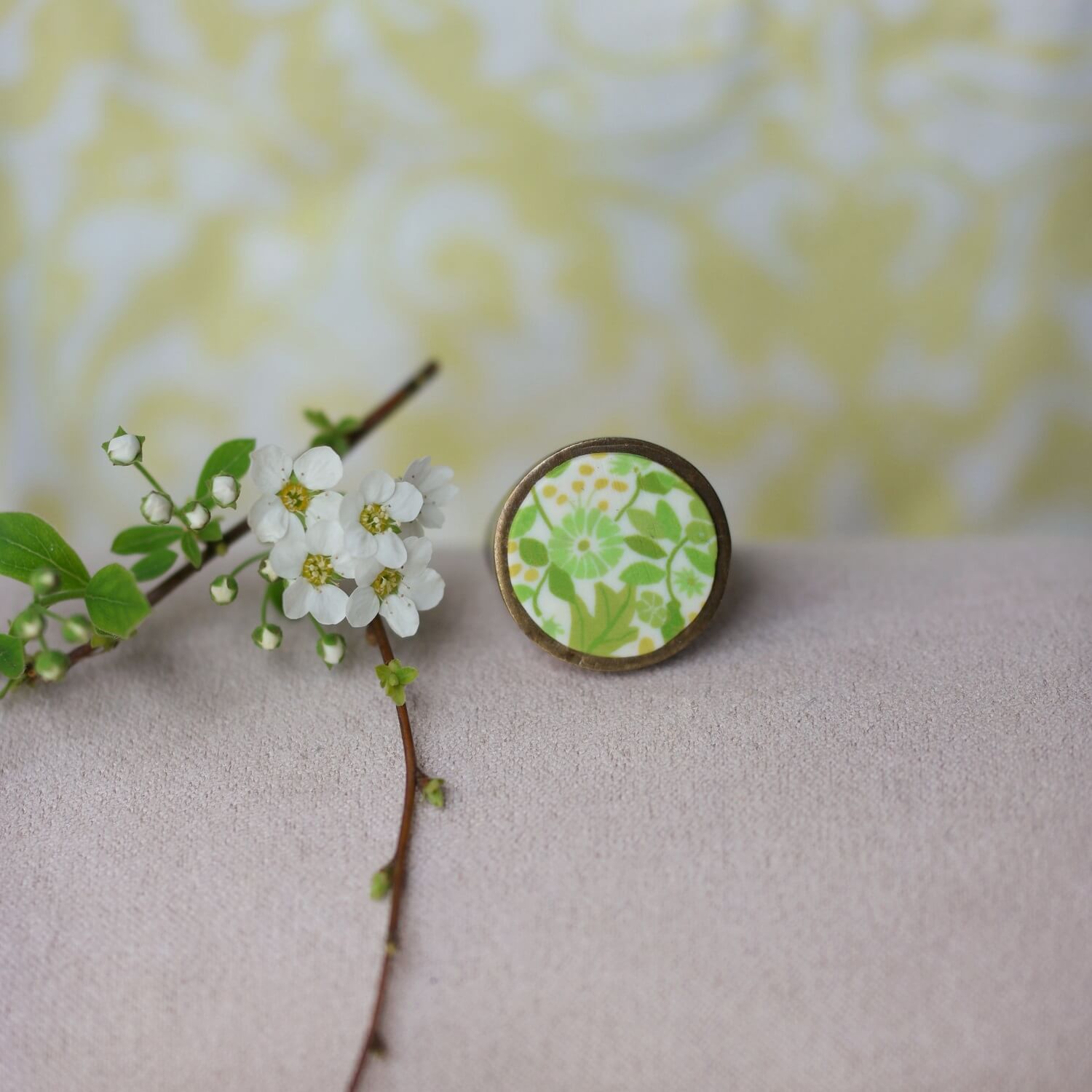 11prunes-doradille-bague-ronde-ajustable-laiton-motif-floral-vert image 1