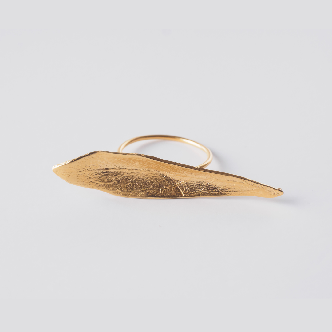 agapi-mediterranean-gold-bague-feuille-d-olivier-dor-e-ajustable-argent-925 image 1
