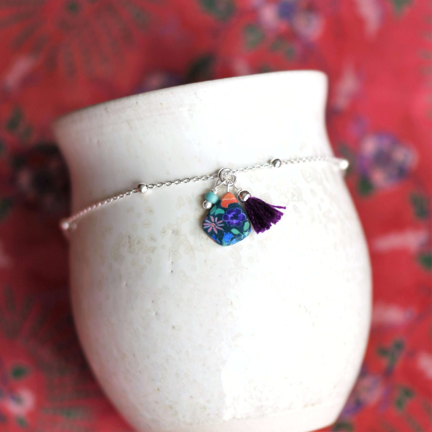11prunes-an-mone-bracelet-argent-925-pompon-orange-floral image 3