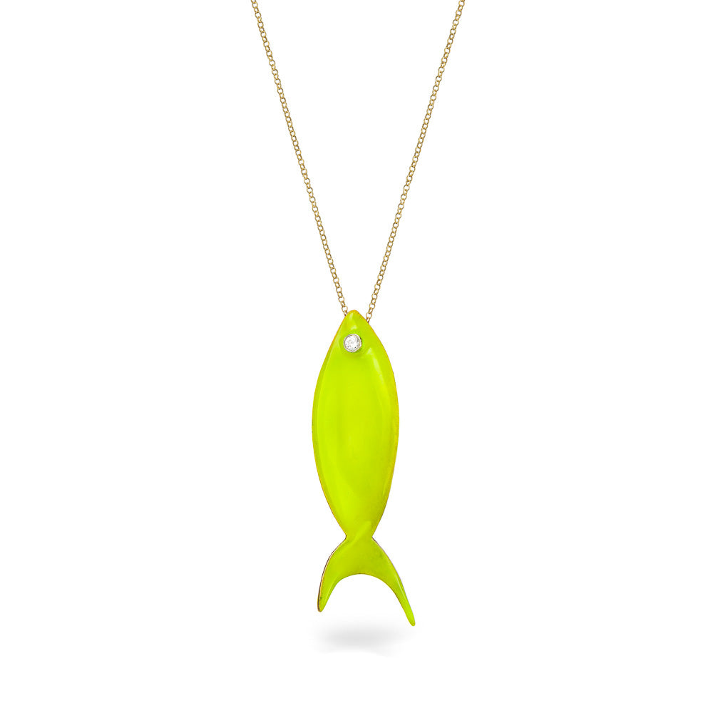 agapi-the-fish-collier-chaine-longue-poisson-jaune-fluo-mail image 1