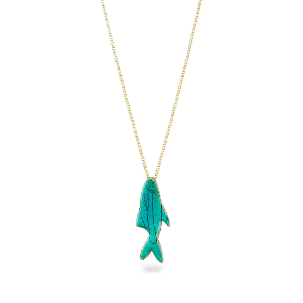 agapi-neon-fish-collier-poisson-cha-ne-mail-turquoise image 1